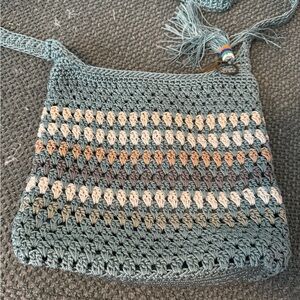 Elegant Crochet Crossbody Bag in Green and Brown